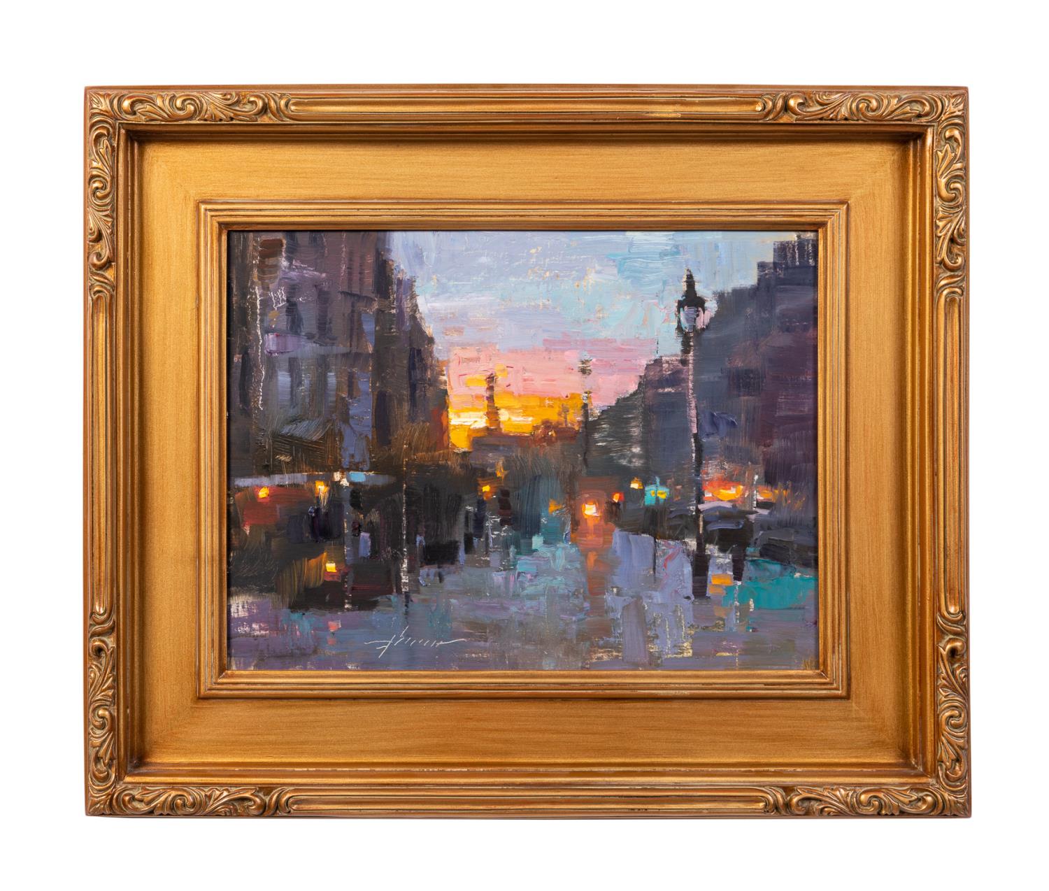 Appraisal: JASON SACRAN CITY SCENE AT SUNSET OIL ON CANVAS Jason