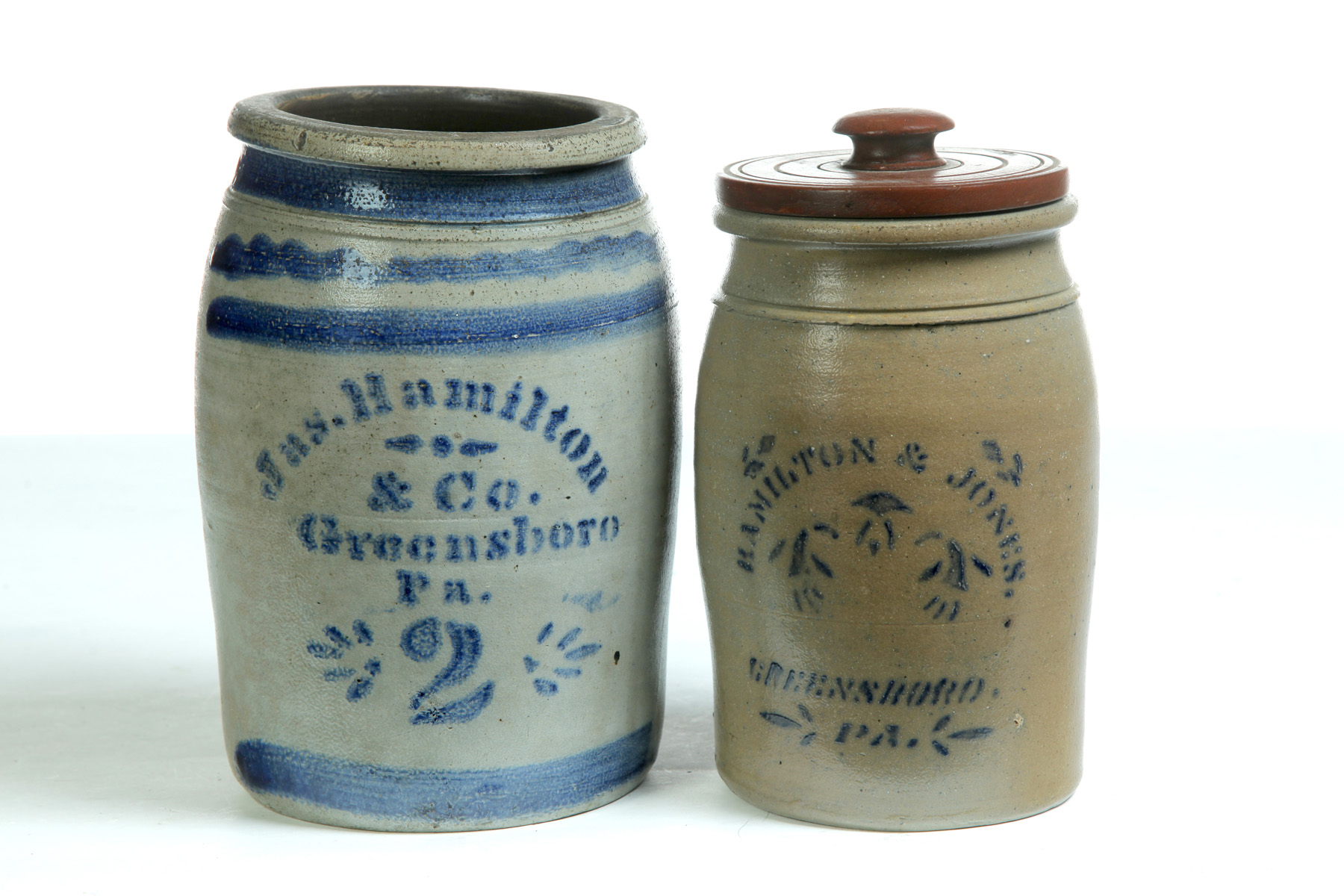 Appraisal: TWO GREENSBORO PENNSYLVANIA STENCILED AND DECORATED STONEWARE JARS American nd