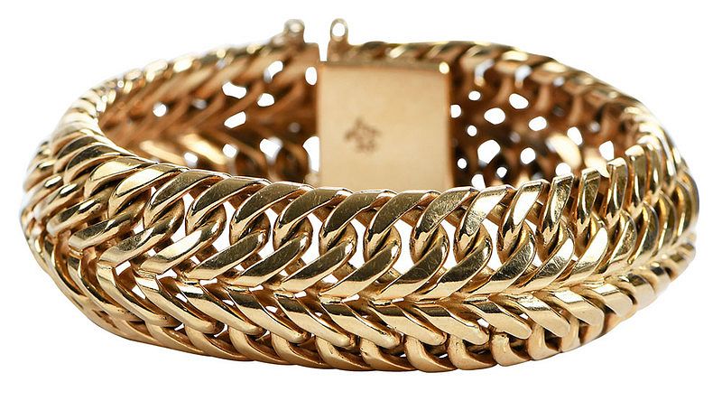 Appraisal: kt Bracelet woven link stamped K in fleur de lis