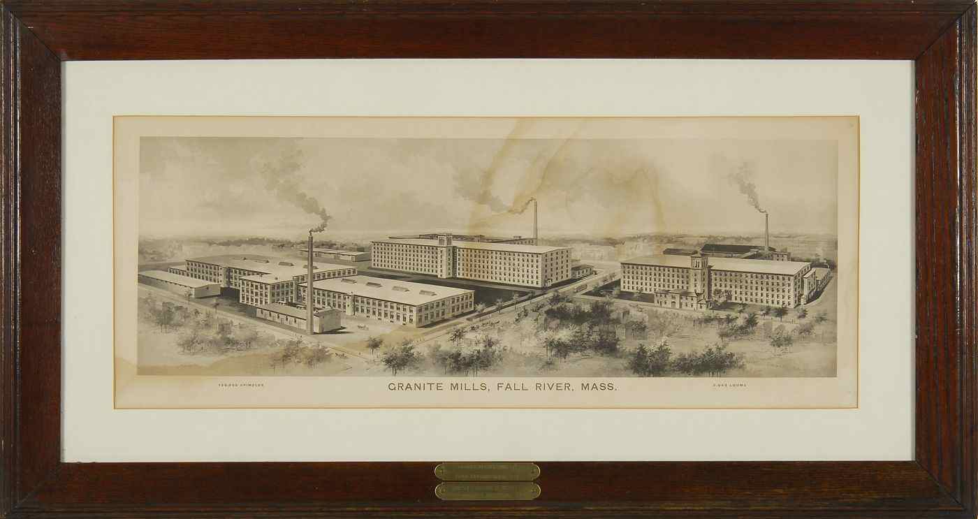 Appraisal: FRAMED BLACK AND WHITE LITHOGRAPHGranite Mills in Fall River Massachusetts