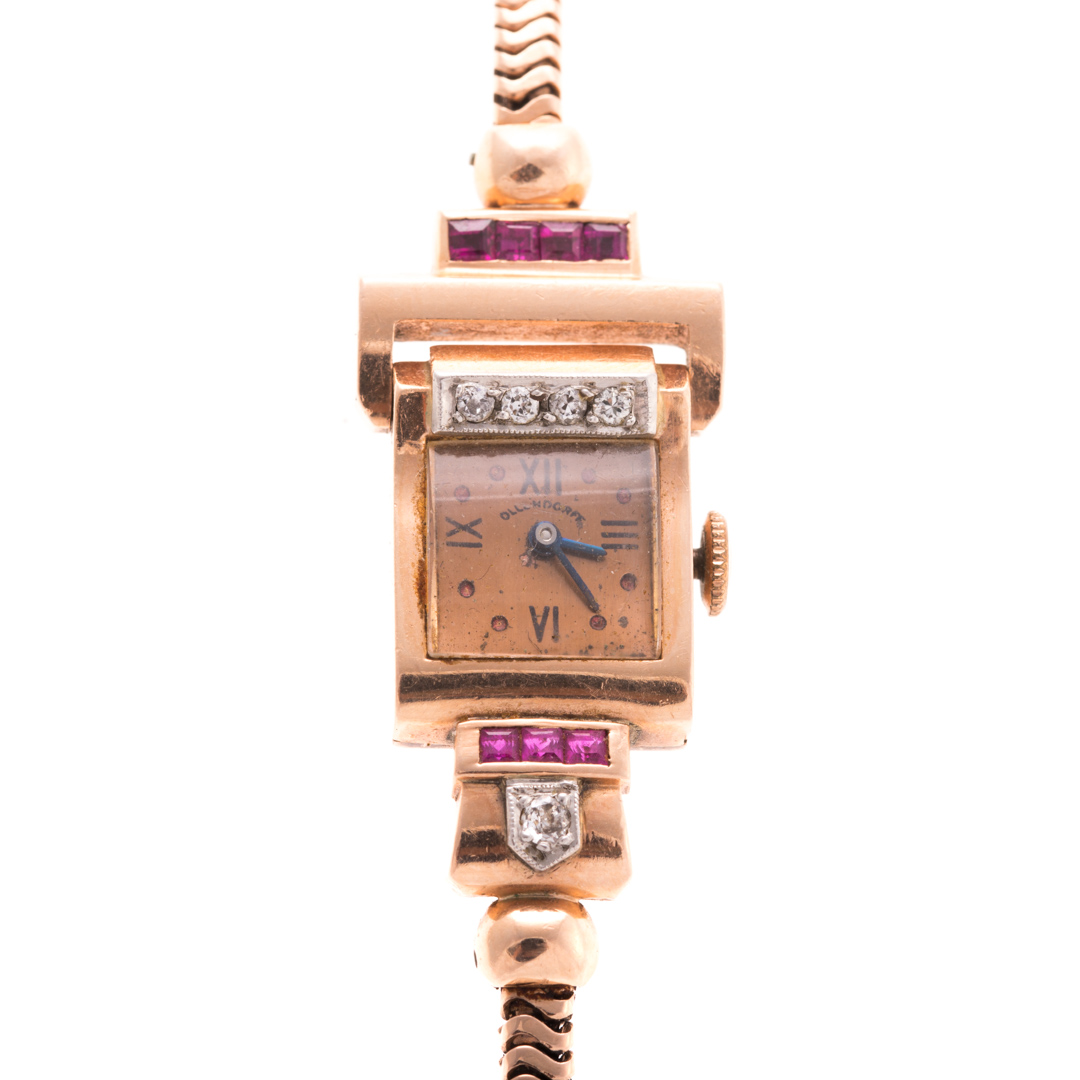 Appraisal: A Lady's Retro Rose Gold Ruby Diamond Watch K rose