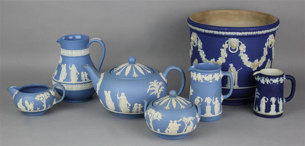 Appraisal: SEVEN PIECES OF WEDGWOOD BLUE AND WHITE JASPER including a