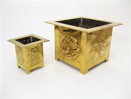 Appraisal: GLASGOW STYLE TWO PLANTERS CIRCA brass the larger of square