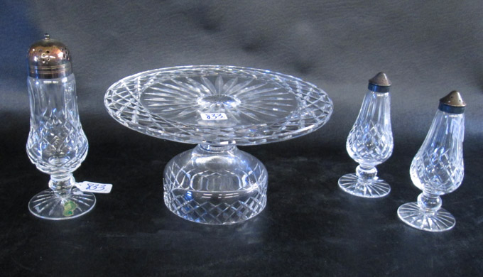 Appraisal: FOUR PIECES OF WATERFORD LISMORE CUT CRYSTAL including cake plate