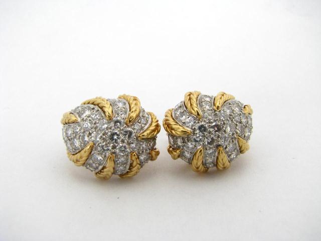 Appraisal: k white and yellow gold pave French back earring with