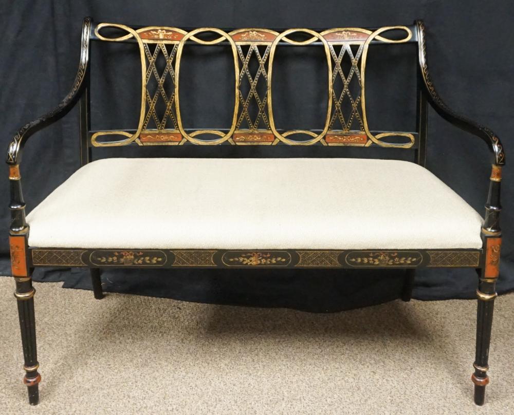 Appraisal: REGENCY STYLE PAINTED WOOD UPHOLSTERED SETTEE AND PAIR OF MATCHING