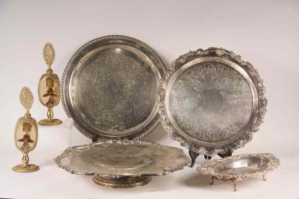 Appraisal: SILVERPLATE TRAYS GILT VANITY BOTTLES - Silverplate Trays including ''