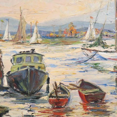 Appraisal: Sali O'Neal oil harbor scene on canvas image area x