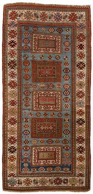 Appraisal: Kazak rug five rectangular panels on pale blue field hook