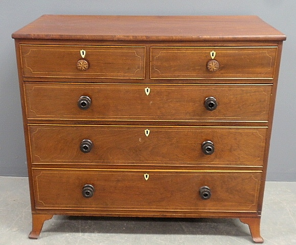 Appraisal: - Hepplewhite inlaid mahogany chest of drawers c h x