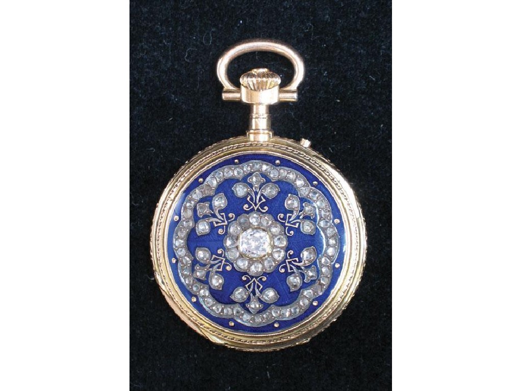 Appraisal: A TURKISH MARKET GOLD ENAMEL AND DIAMOND LADIES FOB WATCH