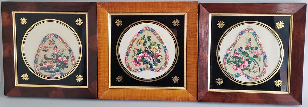 Appraisal: Three Framed China Trade Painted Pith Paper Fans circa Three