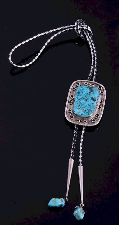 Appraisal: Signed Navajo Red Mtn Turquoise Silver Bolo Tie For your