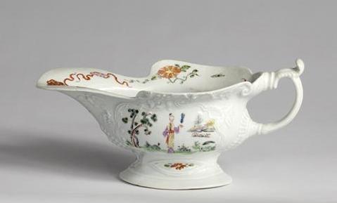 Appraisal: RARE WORCESTER PORCELAIN 'SILVER-SHAPE' SAUCEBOAT - Molded on either side