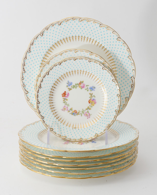 Appraisal: MINTON PLATES plates total shaped rim with gilt decoration applied