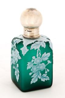 Appraisal: Webb Green Cameo Glass Sterling Lidded Perfume Thomas Webb English