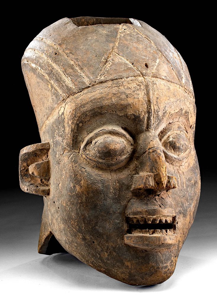 Appraisal: Early th C Kom Tikar Wood Helmet Mask West Africa