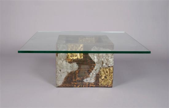 Appraisal: A Paul Evans Metal Clad and Glass Table Height of