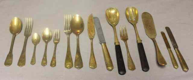 Appraisal: Gilt Flatware Set in Oak Presentation Case A large set