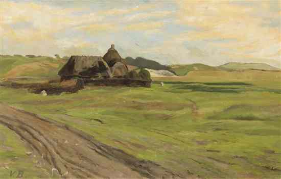 Appraisal: V Blom Danish th century Farm Landscape oil on canvas