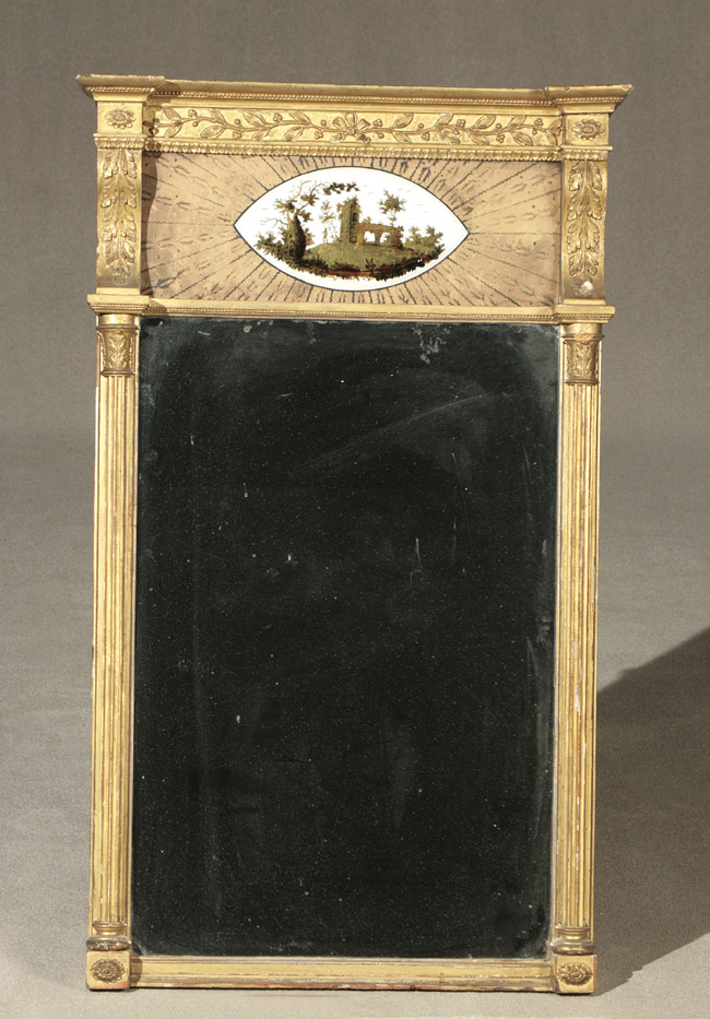 Appraisal: Regency Giltwood and Gesso Eglomis Panel Mirror Early th Century