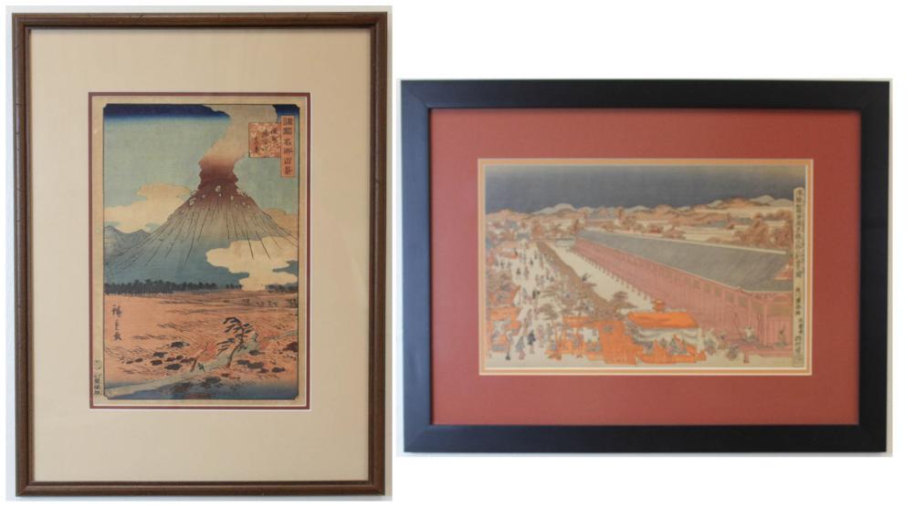 Appraisal: TWO JAPANESE WOODCUTS After Utagawa Hiroshige II - Smoking Mount