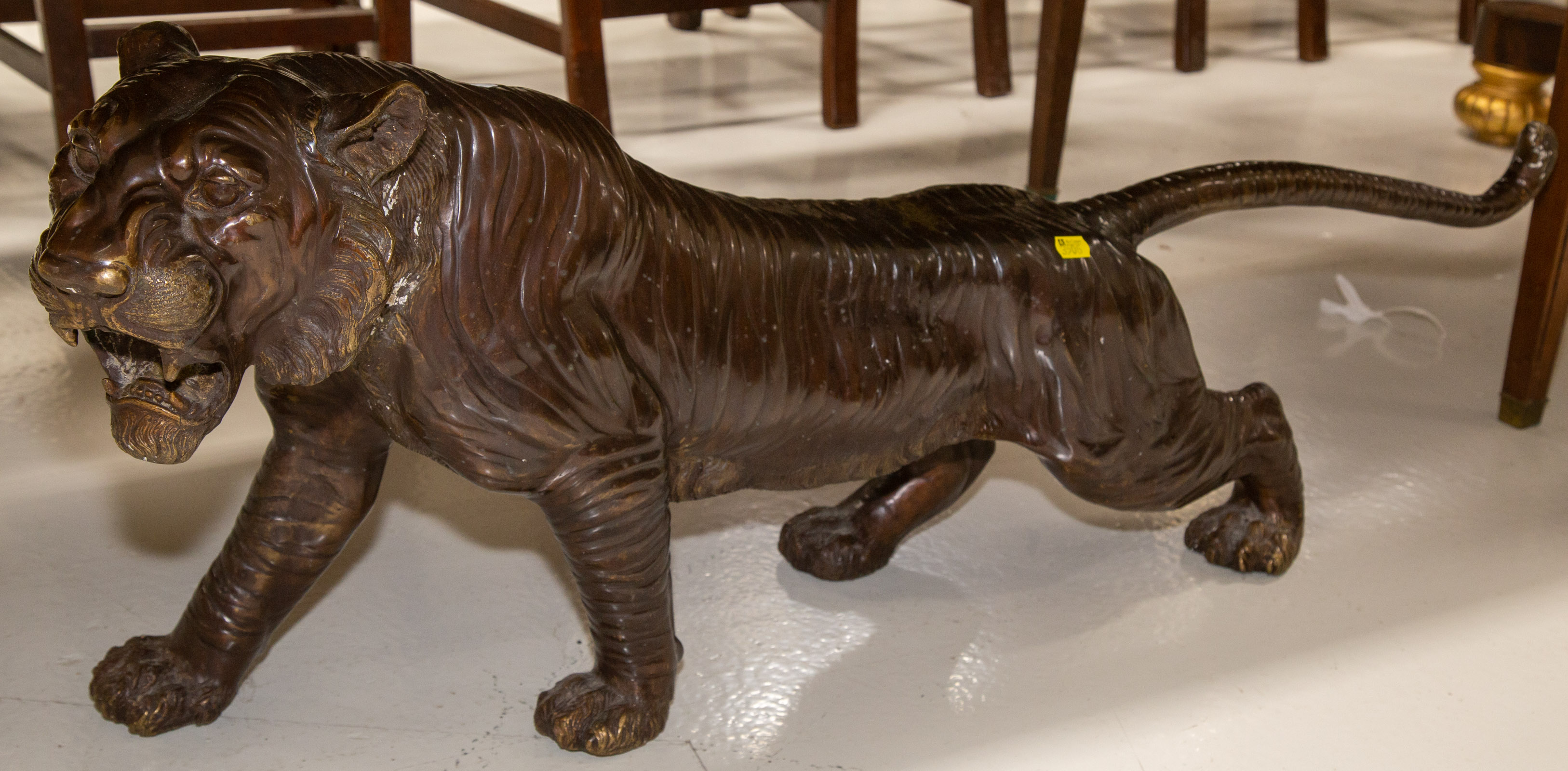 Appraisal: LARGE PATINATED BRONZE FIGURE OF A TIGER Modern in H