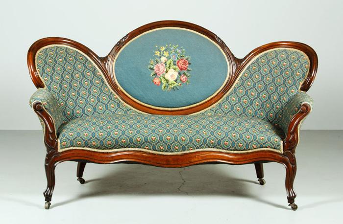 Appraisal: - Victorian Sofa Victorian sofa upholstered in needlepoint h x