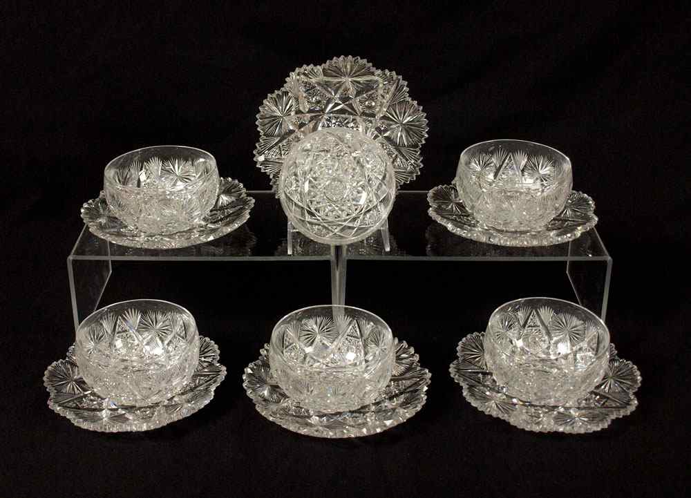 Appraisal: AMERICAN BRILLIANT CUT GLASS BOWLS AND UNDERPLATES Dessert bowls measure