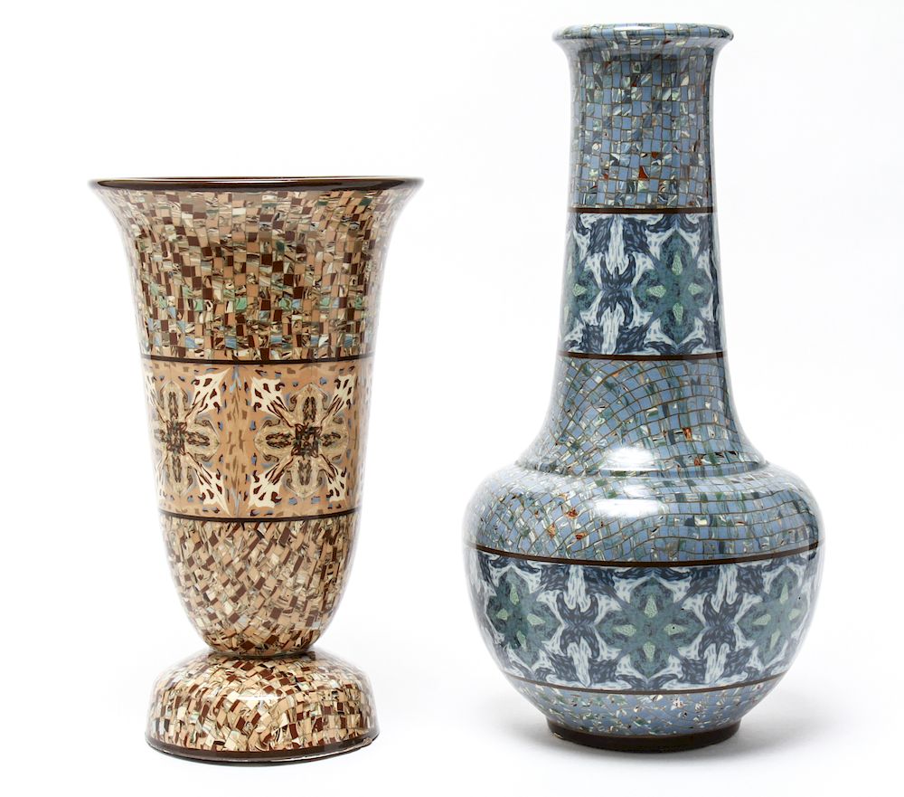 Appraisal: Jean Gerbino Vallauris Mosaic Art Pottery Vases Jean Gerbino French