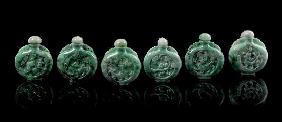 Appraisal: Sale Lot A Group of Six Jadeite Snuff Bottles each