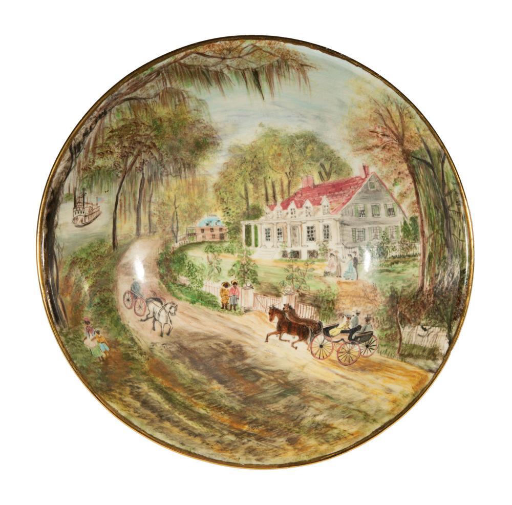 Appraisal: Louisiana Hand-Painted Scenic Porcelain Bowl signed Maude Nichols depicting the