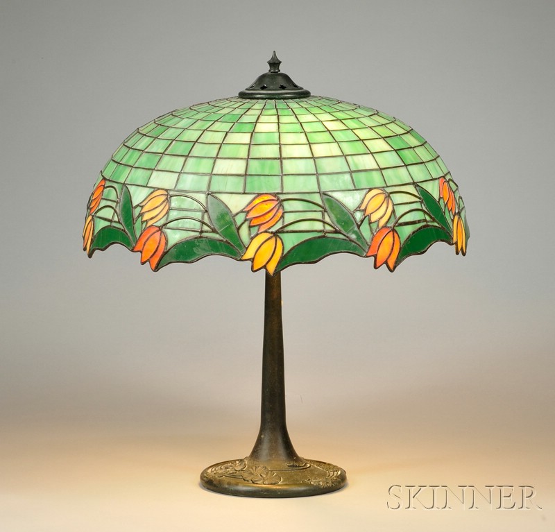 Appraisal: Mosaic Glass Table Lamp Slag glass and patinated metal United