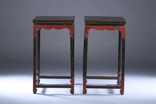 Appraisal: PAIR CHINESE RED AND BLACK LACQUER STANDS Square top above