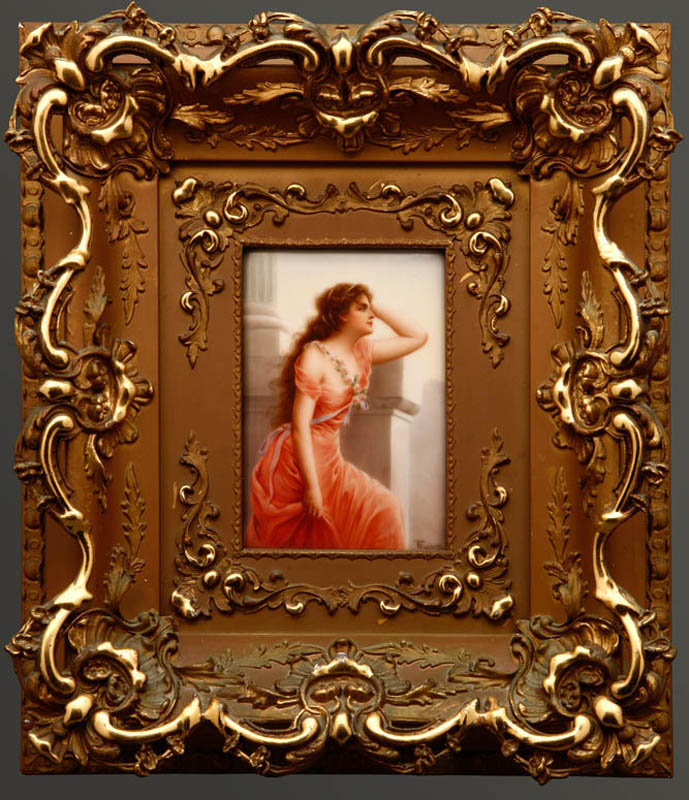 Appraisal: A German porcelain plaque beauty 'Longing' A German porcelain plaque