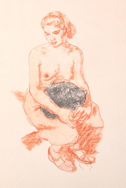 Appraisal: RUSKIN SPEAR BRITISH - Nude and Cat lithograph RUSKIN SPEAR