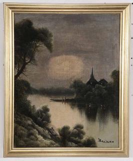 Appraisal: German School th th century Moonlit River Landscape signed lower