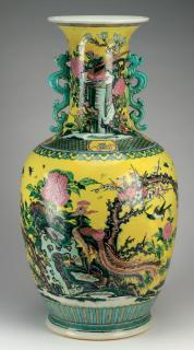 Appraisal: Oversized Chinese 'Three Friends' vase h Oversized Chinese famille jaune