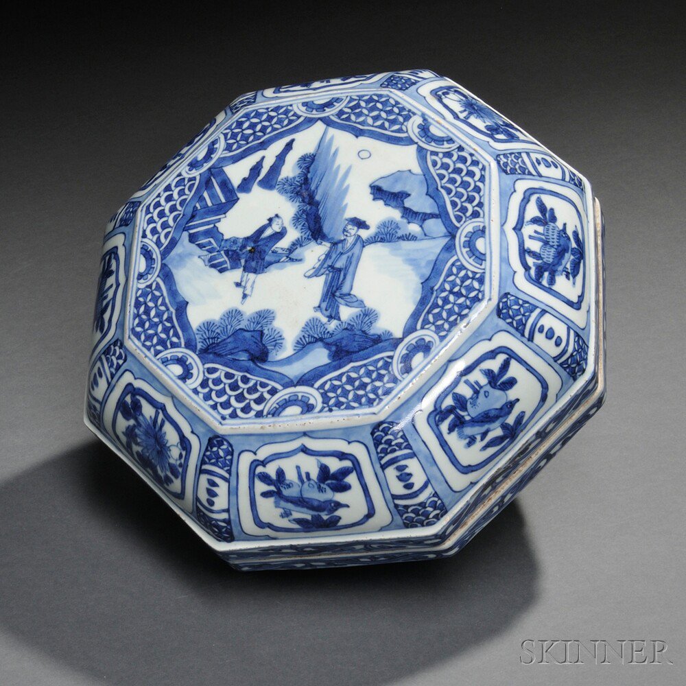 Appraisal: Blue and White Covered Box China possibly Ming Dynasty the