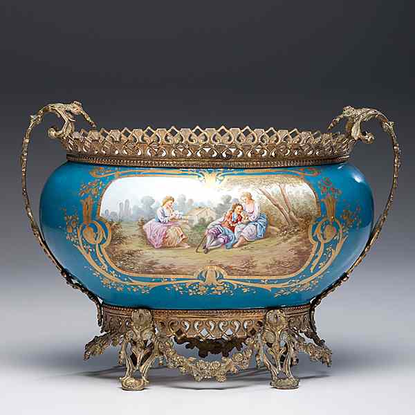 Appraisal: Sevres-style Ormolu-mounted Center Bowl French th century an ormolu-mounted porcelain