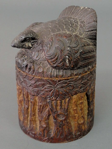 Appraisal: Carved burlwood turkey-form tobacco canister probably late th c h