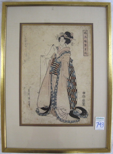 Appraisal: KIKUGAWA EIZAN COLOR WOODCUT Japanese - Shonagan Six one of