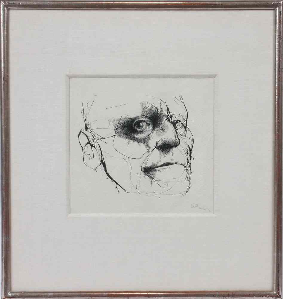 Appraisal: INK DRAWING '' HEAD'' BY CHARLES WELLS Am B FAR