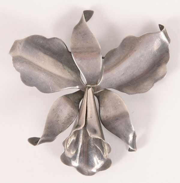 Appraisal: Hector Aguilar sterling silver orchid pin brooch