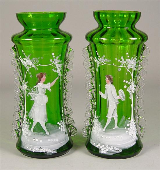 Appraisal: Pair of Mary Gregory Type Vases th Century In emerald