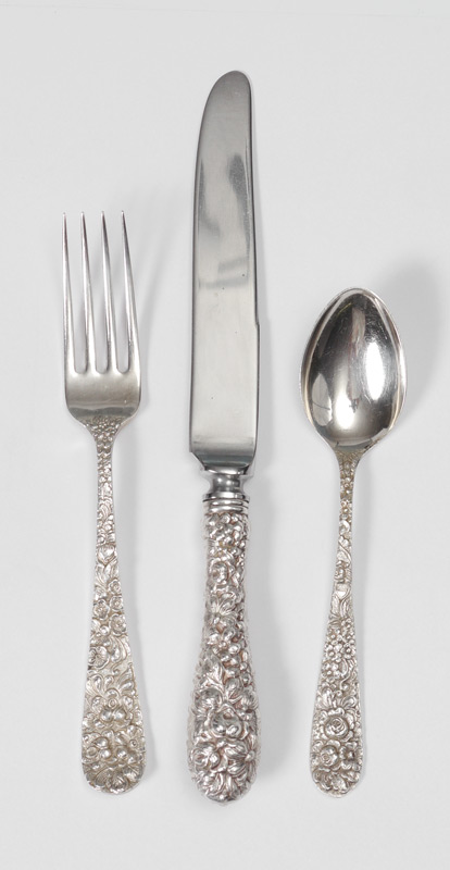 Appraisal: STIEFF REPOUSSE STERLING FLATWARE SET Approx pieces in a floral