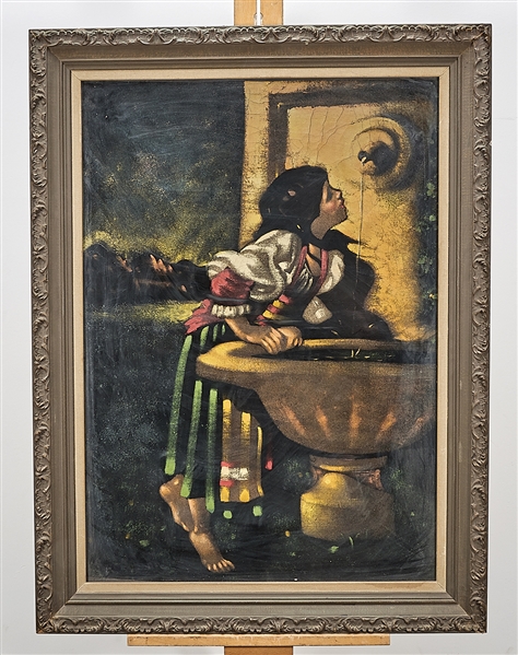 Appraisal: Framed painting on cloth after Leon Bonnat's Roman Girl at