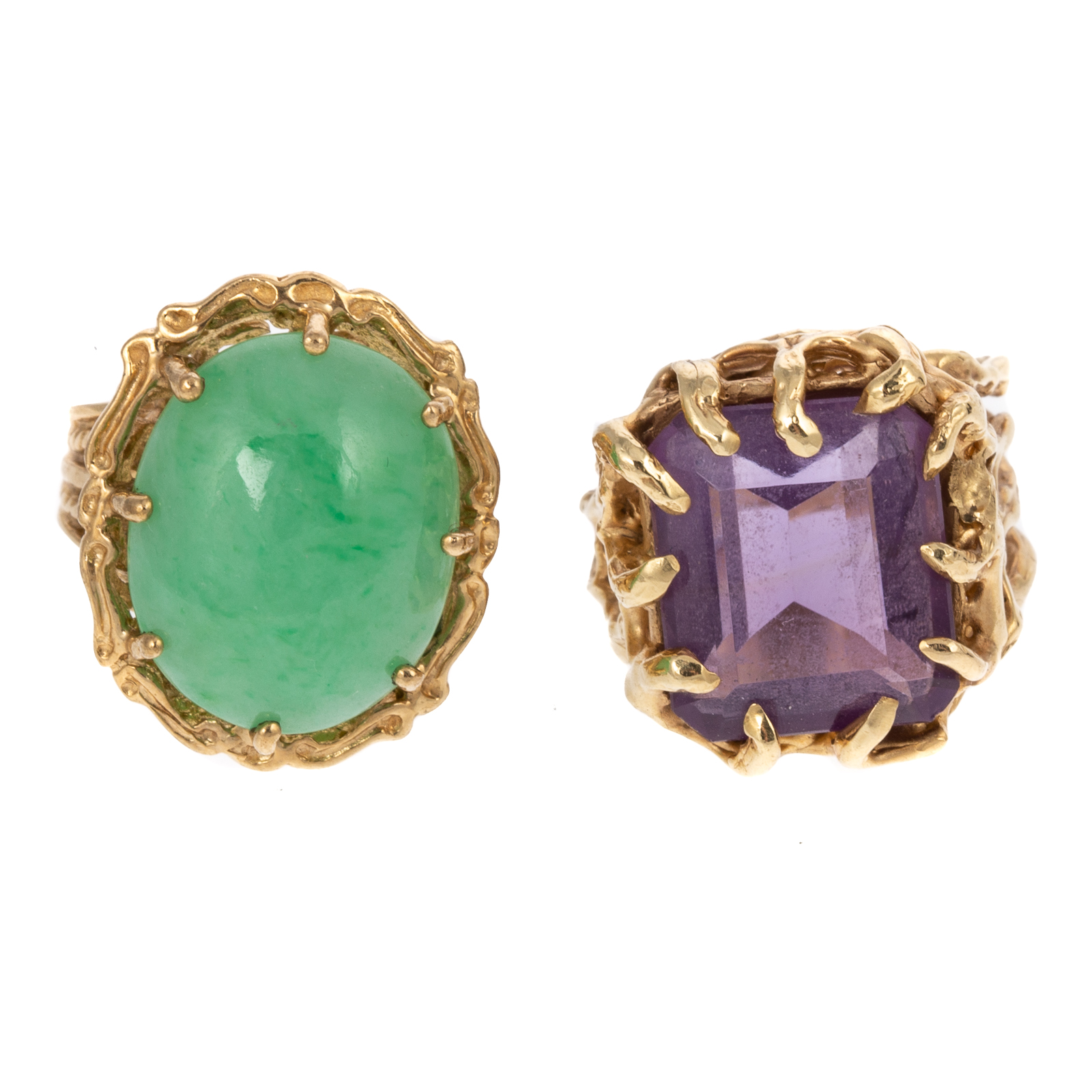 Appraisal: A K AMETHYST RING K JADE RING K yellow gold