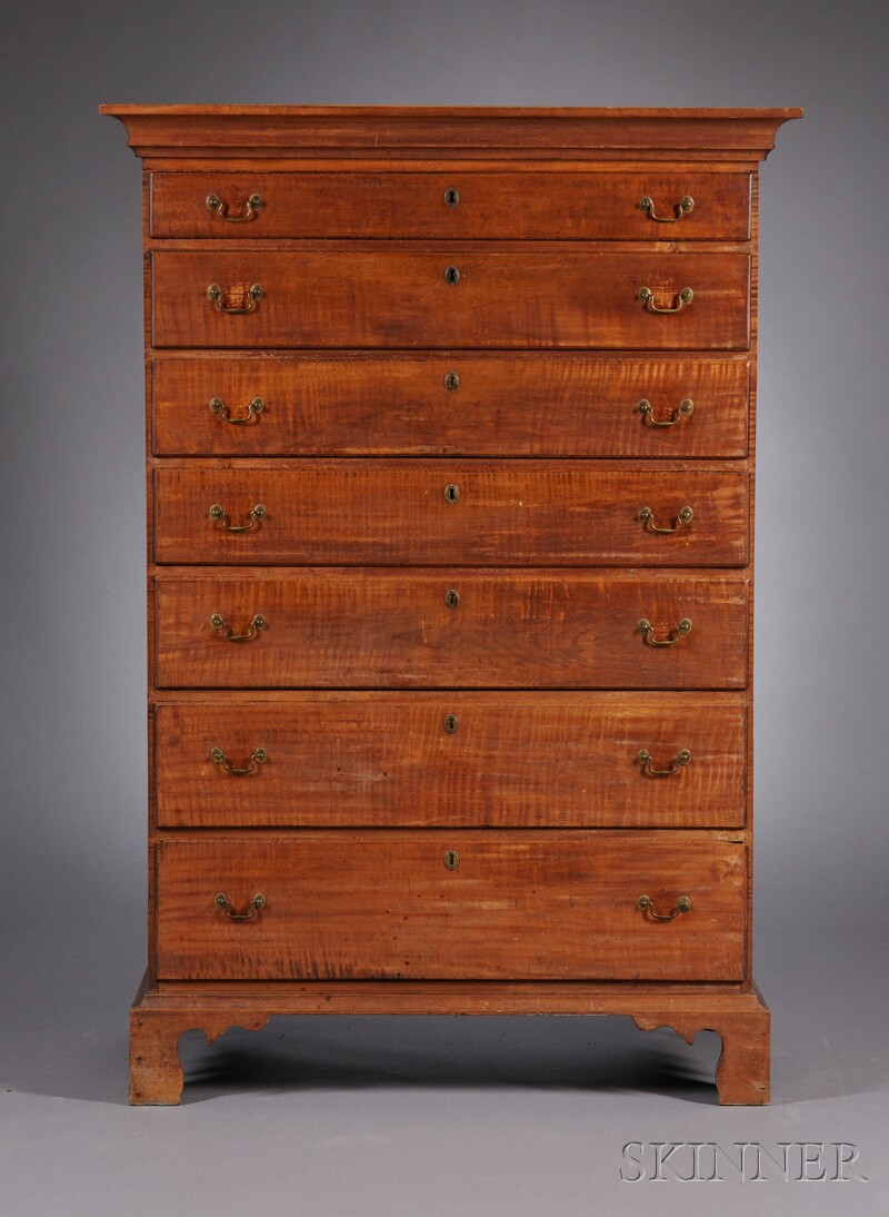 Appraisal: Tiger Maple and Cherry Tall Chest of Seven Drawers made