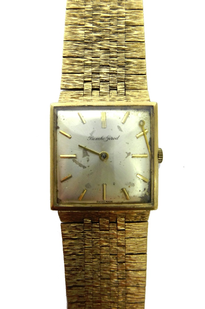 Appraisal: A gentleman's ct gold square cased Bueche-Girod bracelet wristwatch the